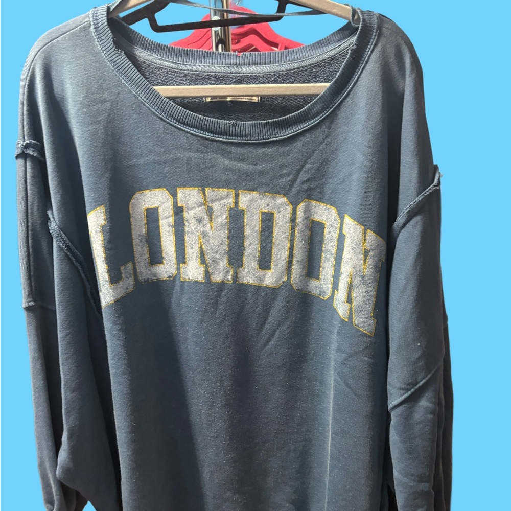 We The Free Navy London Sweatshirt with Gold Lettering